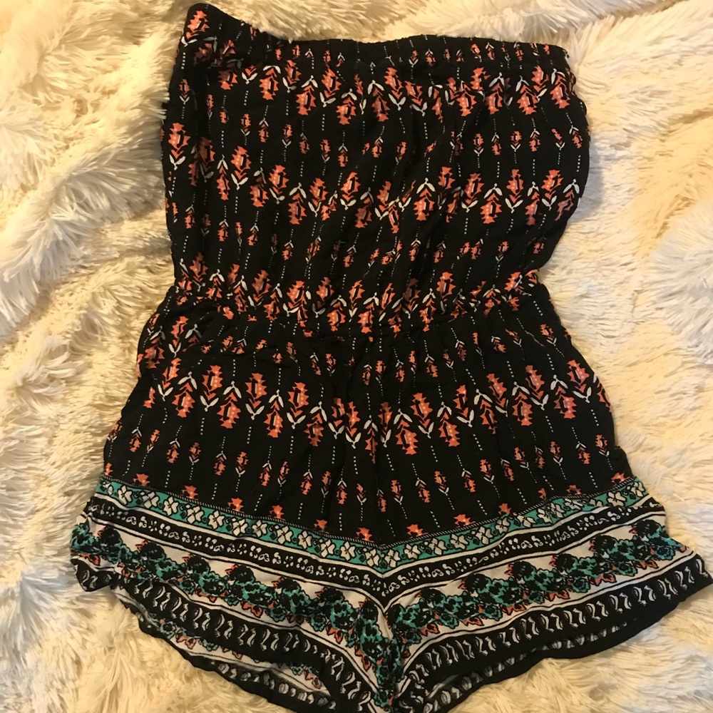 Turquoise and orange romper with pockets!